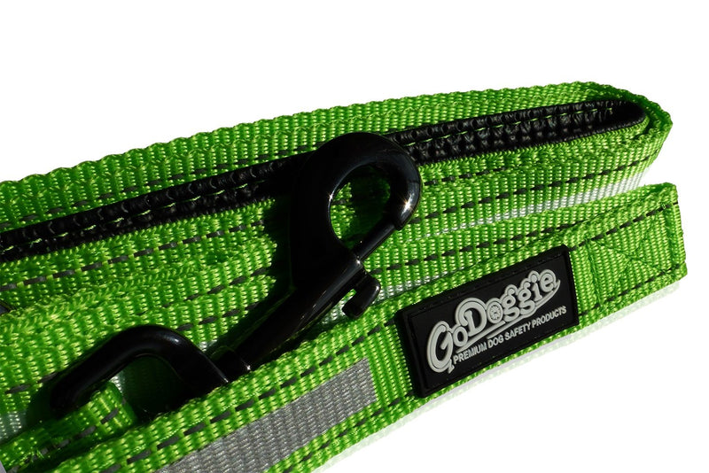 GoDoggie Reflective Dog Lead, Improved Dog Visibility & Safety, Reflective Stitching & Strips, Foam-Padded Comfy Handle, D-Ring, Premium Quality Components, Lifetime Guarantee, GREEN LARGE - PawsPlanet Australia