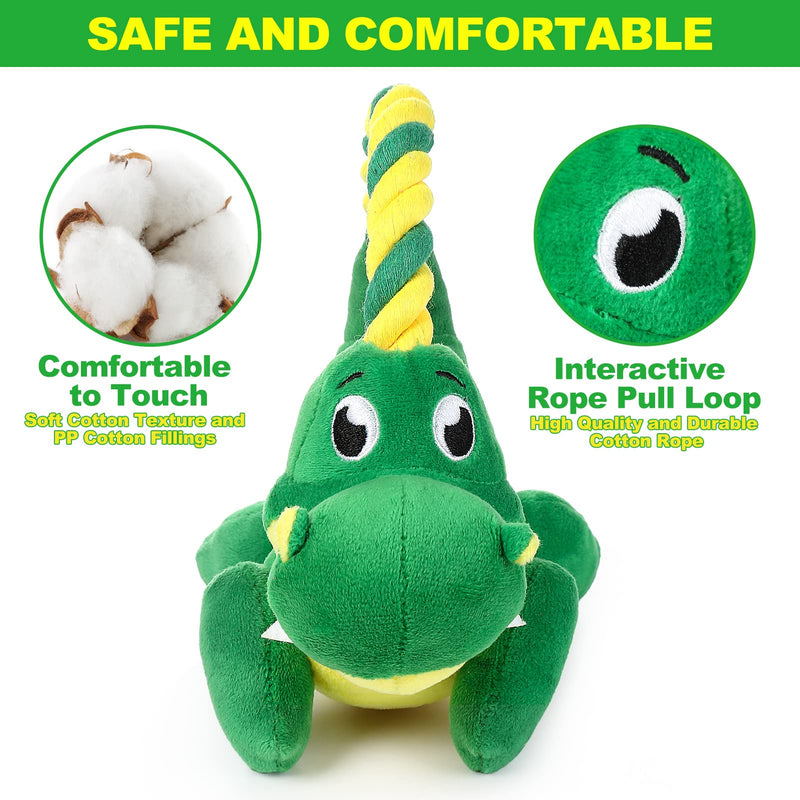 Squeaky Dog Toy, Plush Dog Toy, Chew Toy with Rope Loop, Tug of War Dog Toy, Stuffed Interactive Dog Toy for Medium and Large Dogs, Dinosaur Dinosaur - PawsPlanet Australia