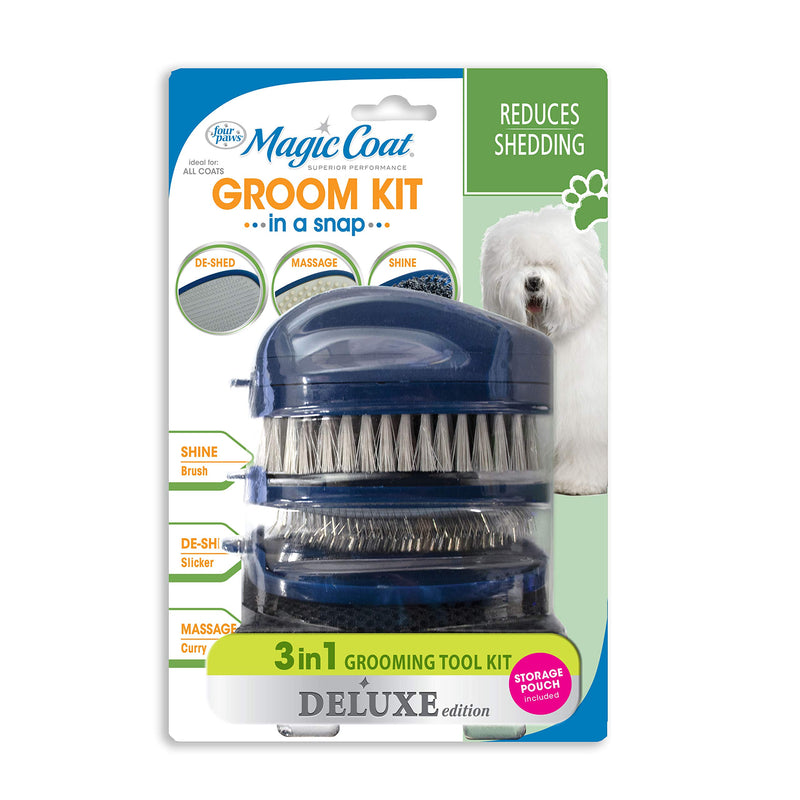 [Australia] - Four Paws Magic Coat Groom-in-a-Snap Pet Grooming Kit, 3 Heads, Bonus Storage Bag Included (100536004) 