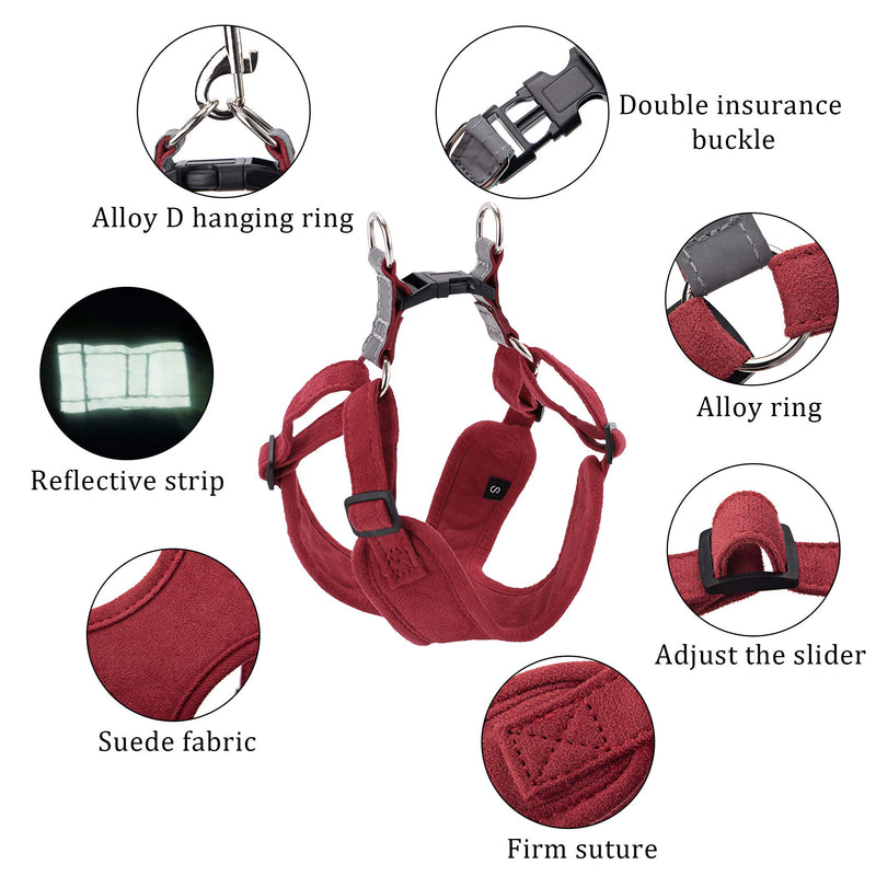 risdoada No-Pull Suede Dog Harness with Leash, Adjustable Refletive Puppy Vest Harness, Front Clip Pet Chest Padded for Small Medium Large Dogs, RED M M Chest 54 - 64CM/ 21.3-25.2" - PawsPlanet Australia