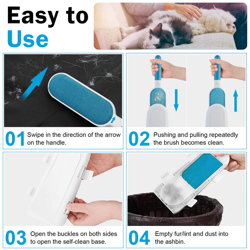 Pet Hair Remover Brush, Reusable Dog Cat Hair Removal Tool with Double Sided Absorb, Ergonomic Handle, Travel Size Self-Cleaning Brush Lint Fur Remover for Short & Long Hair, Furniture, Car, Couch blue - PawsPlanet Australia