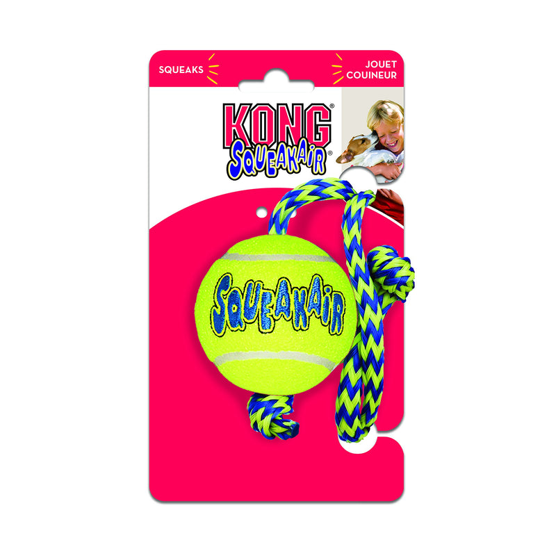 KONG - Squeakair Ball with Rope - Dog Toy Premium Squeak Tennis Balls, Gentle on Teeth - For Medium Dogs - PawsPlanet Australia