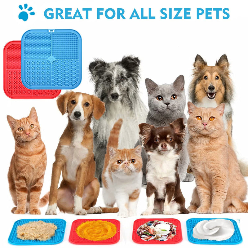 Dog lick mat, pack of 2, large with super strong suction power, with 1 silicone spatula, for dog bathing, training, grooming & claw care, BPA-free blue & red - PawsPlanet Australia
