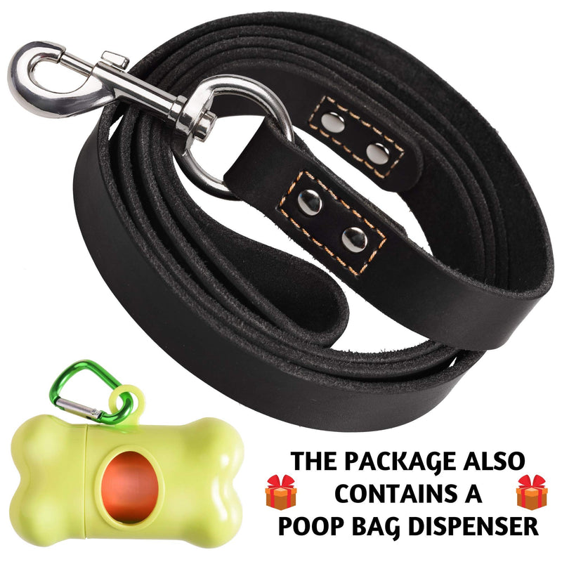 Leather Dog Leash 6 Foot x 3/4 inch - Strong and Soft Leather Leash for Large and Medium Dogs - Dog Training Leash (Black) L - 6 ft x 3/4 inch Black - PawsPlanet Australia