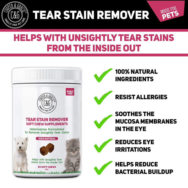 C&G Pets | TEAR STAIN REMOVER SUPPLEMENT 65 SOFT CHEWS | REMOVES TEAR STAINS | STIMULATES IMMUNE SYSTEM | ANTIOXIDANTS | RESIST ALLERGENS | VETERINARIAN FORMULATED - PawsPlanet Australia