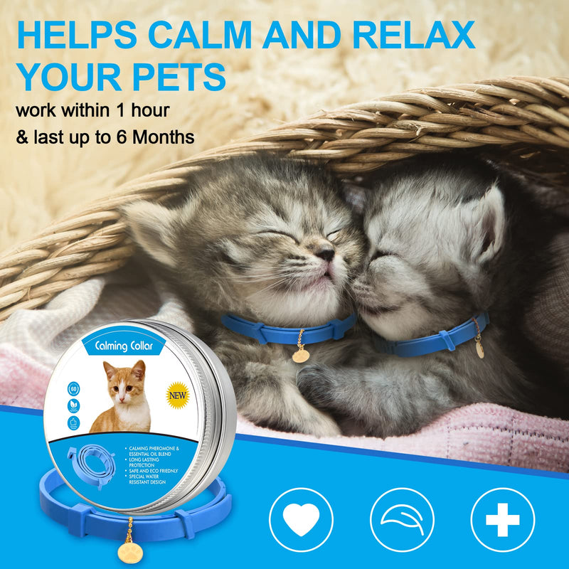 Weewooday 4 Pcs Calming Cats Collar Adjustable Cat Calm Collar Lavender Scent Relaxing Cat Collar with 2 Pendant for Puppies Cats Reduce Stress Aggression Anxious, up to 15 Inches Blue - PawsPlanet Australia