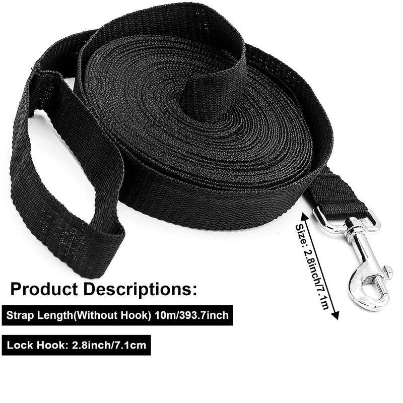 Dog Training Lead Leash Extra Long Line,10m Nylon Leash for Large Medium & Small Dogs Great for Pet Recall Training Obedience, Play, Running, Camping Backyard Strong lead with Metal Components (Black) Black - PawsPlanet Australia