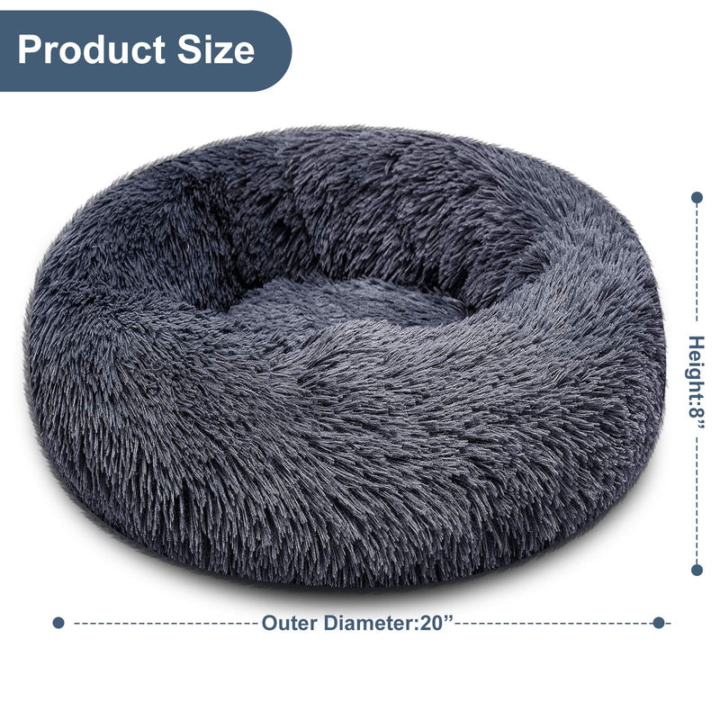 BITIANTEAM Calming Dog Bed Comfortable Cat Bed Donut Cuddler Round Dog Pillow Bed Nest Anti-Slip Faux Fur Ultra Soft Washable for Dog Cat Joint-Relief Improved Sleep Dark Gray (20'' x 20'') 20'' x 20'' - PawsPlanet Australia