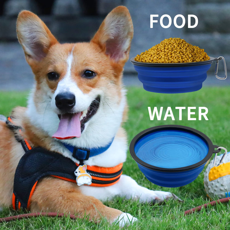 Sunlotus 2 Pack 650ml Collapsible Dog Bowl Portable Feeder for Dog Pet Food Water Bowl for Dog and Cat Extendable Pet Feeding Silicone Bowl with Hook (Blue+Black) 650 Millilitres Blue+Black - PawsPlanet Australia