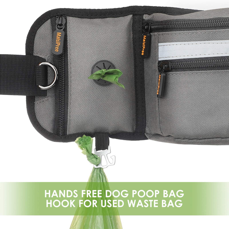 [Australia] - MalsiPree Dog Treat Pouch for Training – Built in Poop Bag Dispenser with Hidden Water Bottle Holder, Waist Belt Fanny Pack Great for Puppy Class, Walking, Hiking, Kayaking and Camping Gray 