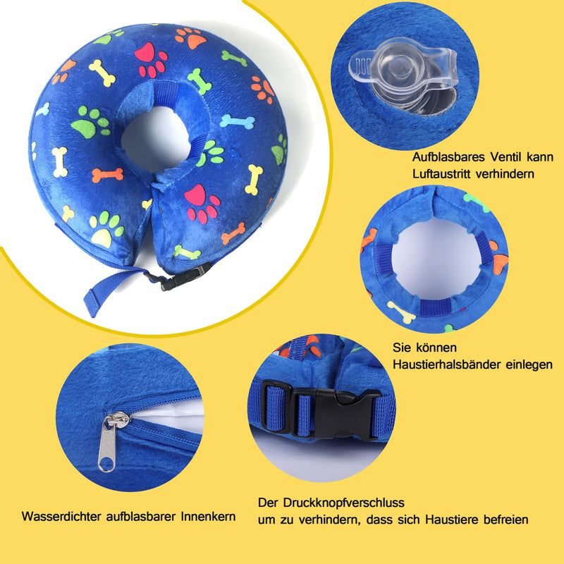 Lollanda Inflatable Neck Brace Dog Adjustable Leak Protection Dog Soft Dog Collars for Recovery Health Neck Brace. (Blue-print, 5"-8") Blue-print 5"-8" - PawsPlanet Australia