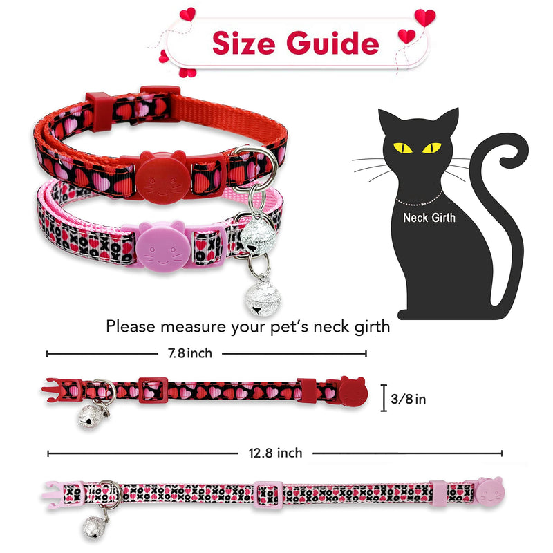 Valentine Holiday Cat Collar with Bell, 3 Pack Breakaway Kitty Kitten Heart Collar for Boys Girls Male Females - PawsPlanet Australia