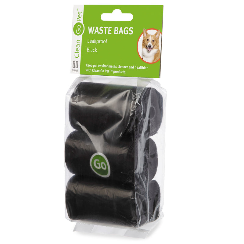 [Australia] - Clean Go Pet Replacement Dog Waste Bags, 20-Count Rolls, Durable, Leakproof Plastic Poop Bags, Black 3 Pack 