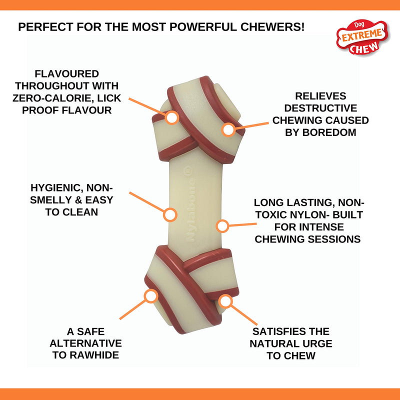 Nylabone Extreme Tough Dog Chew Toy Rawhide Knot Alternative, Mess-Free, Beef Flavour, Large, for Dogs Upto 23 kg - PawsPlanet Australia