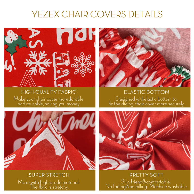 Christmas Dining Chair Covers Set of 4 - Yezex Stretchable Washable Removable Kitchen Chair Slipcovers Protector for Dining Room, Christmas Decoration, Holiday Party (Red Letter) Red Letter - PawsPlanet Australia