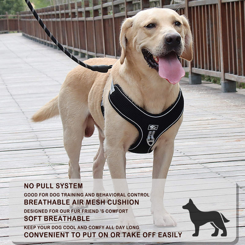 Vetasac Harness for Large Dogs No Pull Adjustable Reflective Breathable Mesh Dog Harness with Handle for Outdoor Training XB001 (XL, Black) XL - PawsPlanet Australia