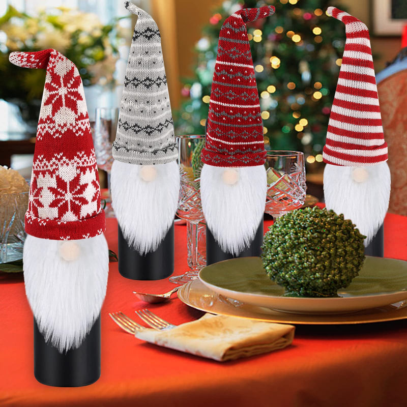Lucleag 4 PCS Christmas Gnome Wine Bottle Covers, Handmade Swedish Tomte Decorative Wine Bottle Toppers Dress for Holiday Christmas Decorations, Christmas Decorations Gift Christmas Party Supplies - PawsPlanet Australia