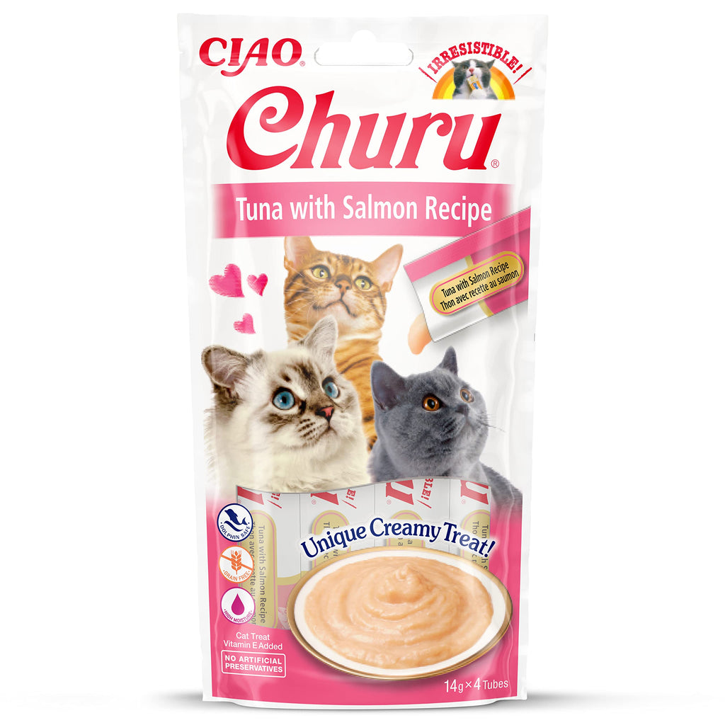 INABA Churu Puree Cat Treats - Cat Paste for Hand Feeding - Delicious Cat Snacks for Licking - Cat Sticks with Tuna and Salmon - 1 Pack / 4 Sticks Churo Puree - PawsPlanet Australia