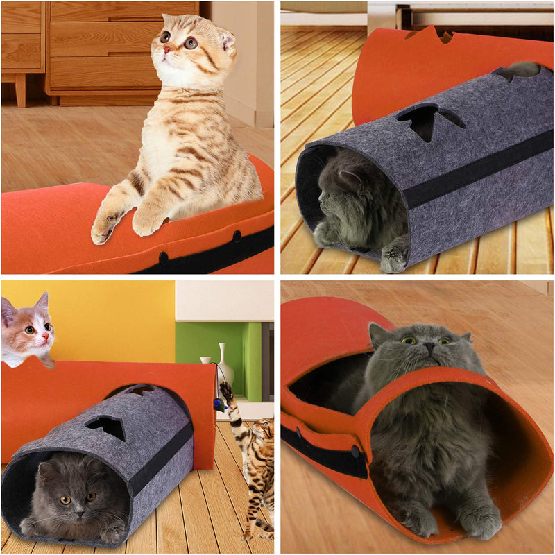 Pet Cat Tunnel - Collapsible 3 Way Play Toy - Tube Fun for Rabbits Kittens and Dogs Orange - PawsPlanet Australia