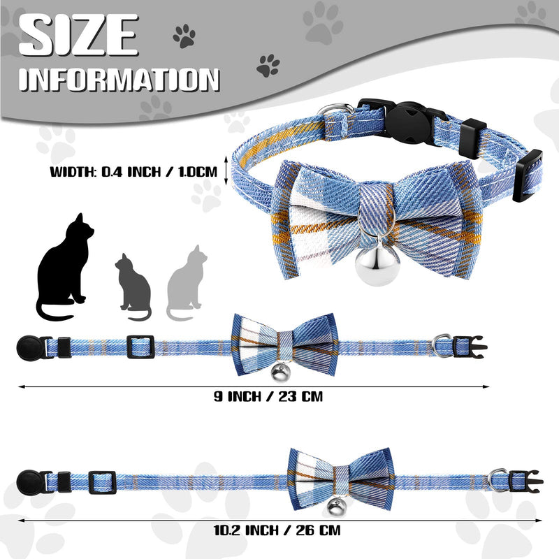 Weewooday 10 Pieces Breakaway Cat Collar with Bow Tie and Bell, Kitten Collar for Cat, Adjustable Kitty Safety Collars with Cute Plaid Patterns - PawsPlanet Australia