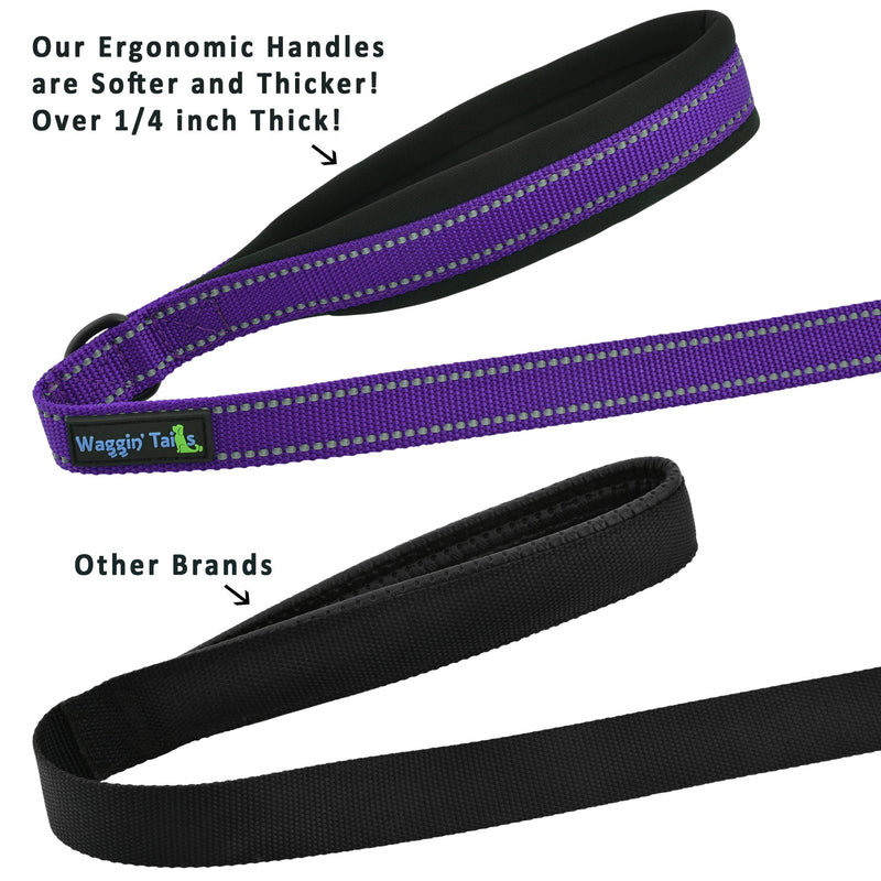 [Australia] - Waggin Tails Soft & Thick 5FT Double Handle Leash with Neoprene Padded Handle for Small to Medium Dog (Vibrant Purple) 