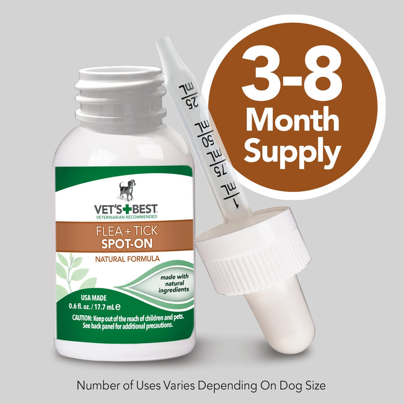 Vet's Best Flea and Tick Spot-on Drops | Topical Flea Treatment Drops for Dogs | Flea Killer with Certified Natural Oils | 3-8 Month Supply for Various Dog Sizes, Multi, 0.6 oz., Model Number: 3165810472 - PawsPlanet Australia