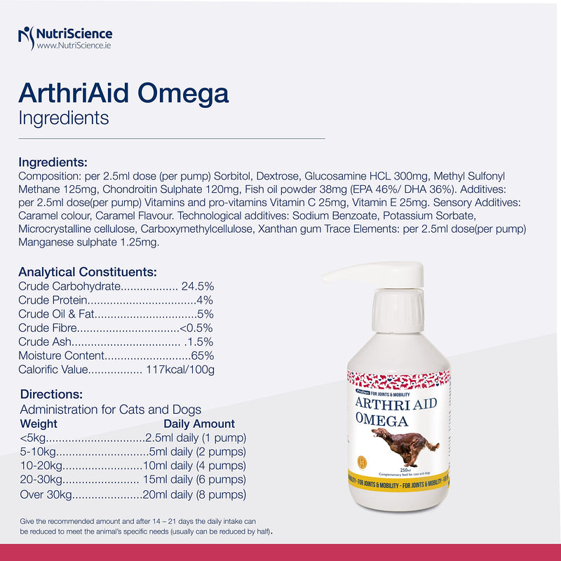 Swedencare UK ArthriAid Omega Liquid Supplement 250 ml for Dogs and Cats, Joints and Mobility Supplement 250 ml (Pack of 1) - PawsPlanet Australia