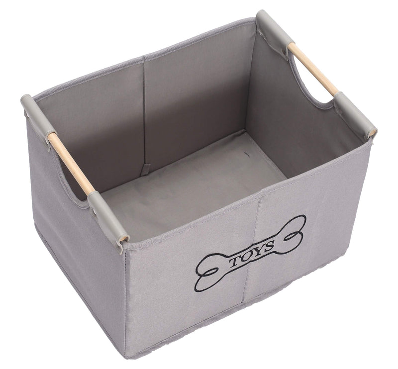 Geyecete large Foldable canvas Dog Toy Basket Storage Bins with wooden handles, Collapsible Organizer Storage Basket -Gray Gray - PawsPlanet Australia