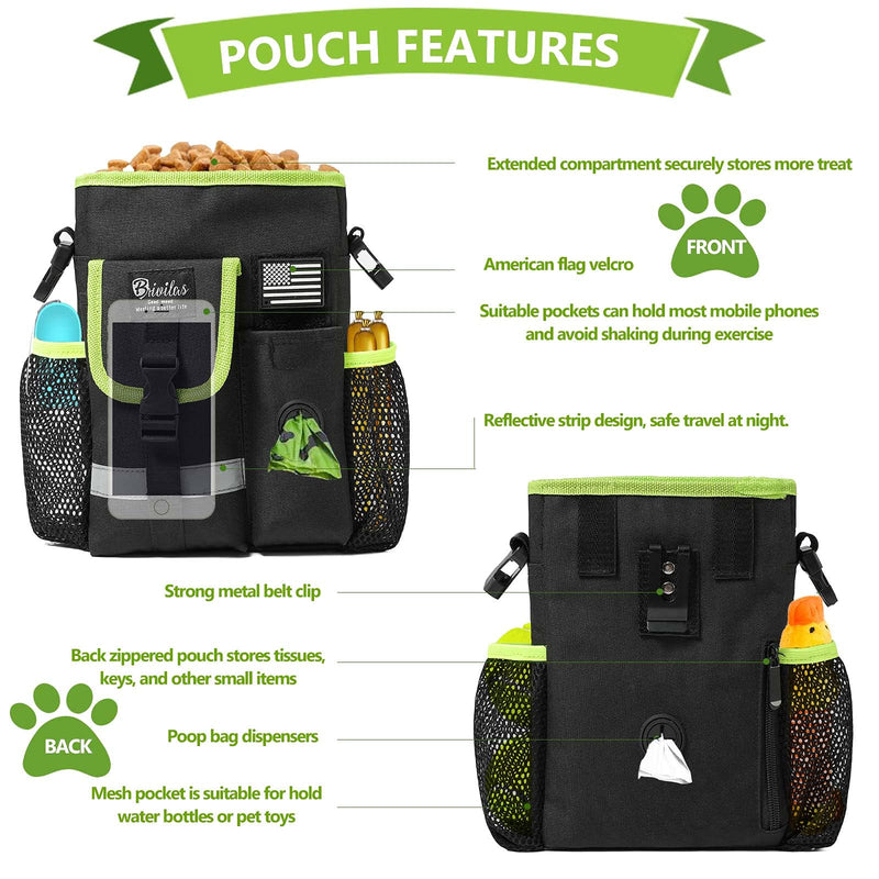 BRIVILAS Dog Treat Pouch Pet Training Bag for Small to Large Dogs Multi-Purpose Portable Puppy Treat Pouch Adjustable Waistband & Poop Bag Dispenser Dog Training Pouch for Walking Hiking (Black) Black - PawsPlanet Australia