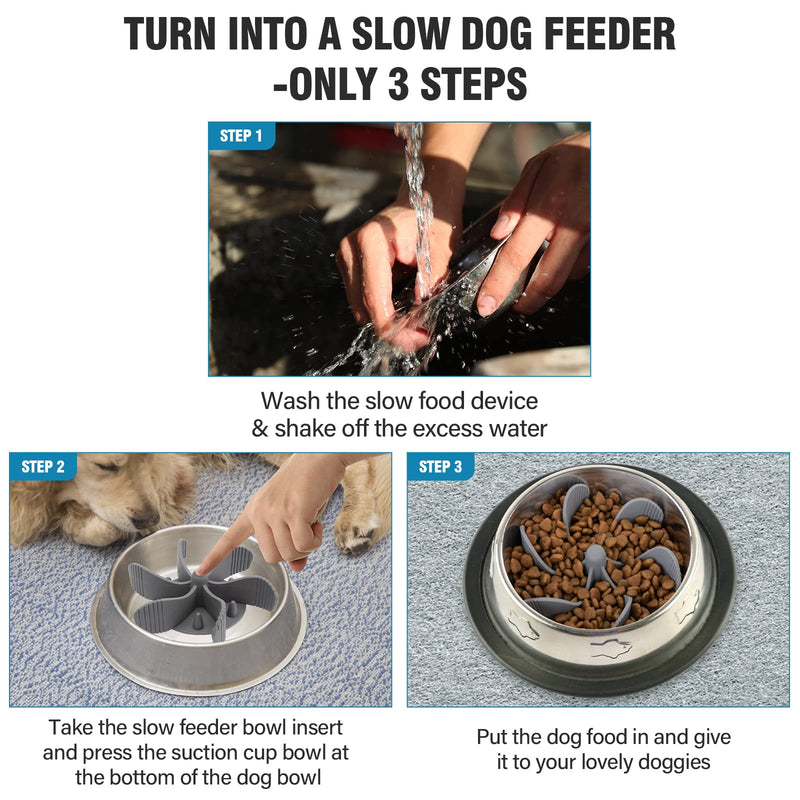 Slow Feeder Insert for Dog Bowl, Spiral Slow Feeder Bowl with Sucking Disc - Precise Cutting Compatible with Dog Feeder, Silicone Dog Feeder - Effectively Control Eating Speed, Prevent Choking, Puking Grey - PawsPlanet Australia