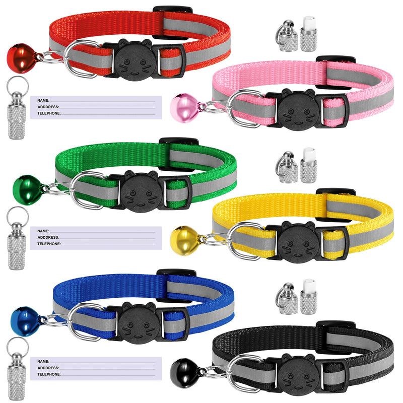 Cat collar with address tag, reflective cat collar with bell and safety clasp, adjustable cat collars for cats, puppies, pack of 12 - PawsPlanet Australia