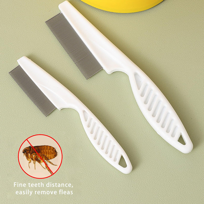 Pack of 4 Flea Combs for Cats and Dogs, Dog Comb for Removing Fleas for Long Hair, Metal Head Cat Comb for Grooming and Hair Removal of Face and Paws (White) - PawsPlanet Australia