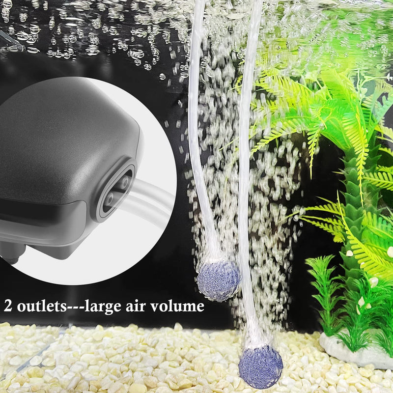 HITOP Adjustable Aquarium Air Pump, Upgrade Quiet Oxygen Pump, 80GPH Powerful Air Aerator for Fish Tank up to 120 Gallon 3W-black - PawsPlanet Australia