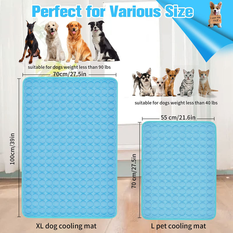 Ropetty Dog Cooling Mat,Pet Cooling Mat for Dogs Cats Animals,Indoor Outdoor Large Washable Summer Self Cooling Pad Blanket Ice Silk Pet Cooling Mat Pad for Kennels,Crates/Bed/Car Seat/Sofa/Floor,Blue - PawsPlanet Australia