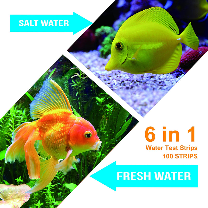 VANSFUL 6 in 1 Aquarium Test Strips, 100 Strips Fish Tank Test Kit for Testing Freshwater Saltwater Pond,Accurate Nitrate Nitrite Chlorine Carbonate Hardness (GH & KH) and pH - PawsPlanet Australia