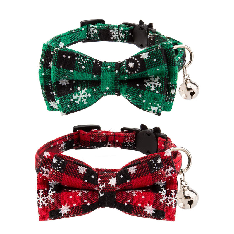 LUTER Pack of 2 Christmas Neck Cat Collars, Removable Cat Collars with Bow and Bells, Adjustable Collars for Cats, Kitten and Puppy Supplies (Red, Green) - PawsPlanet Australia