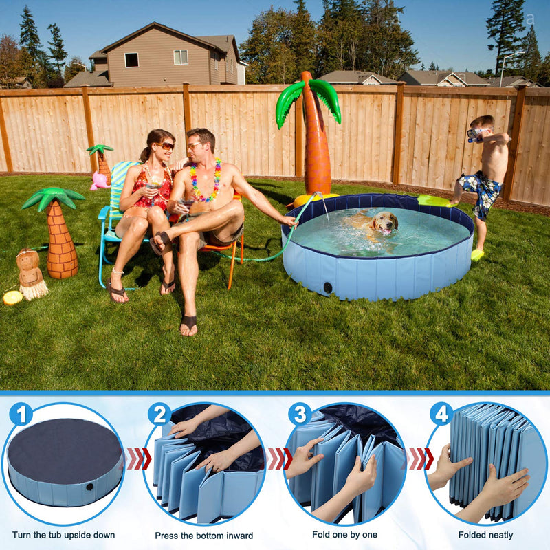 Winipet S-L Foldable Dog Swimming Pool, Pet Dog Cat Bathing Tub Indoor Outdoor Puppy Pool,Durable Dogs Paddling Pool in Yard Garden 160cm(Dia) x 30cm(H) - PawsPlanet Australia