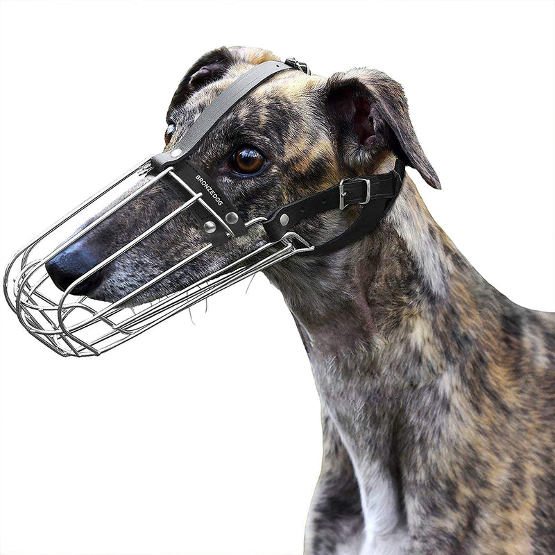 [Australia] - BRONZEDOG Greyhound Muzzle for Adult Dogs Metal Wire Basket Adjustable Leather Straps 