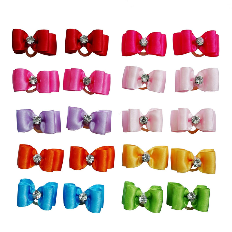 petalk 20PCs/Pack Dog Bows Puppy Topknot 2-Lays Small Dog Hair Bows with Rubber Bands Dog Grooming Accessories Color 2 - PawsPlanet Australia