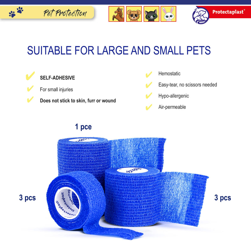 Protectaplast Self-Adhesive Bandage Set of 7 for Pets (3 Sizes) - Self-Adhesive Bandage without Latex & Glue for Dogs, Cats, Horses - Dog & Cat Bandage Material Wounds & Joints 7.5cm x 4.5m, 5cm x 4.5m, 2.5cm x 4.5m - PawsPlanet Australia
