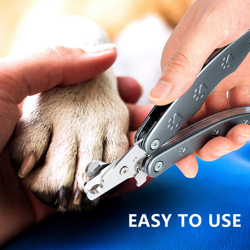 [Australia] - By-Heart Dog Nail Clippers, Foldable Pet Nail Trimmers with Safety Guard & Lock, Free Nail File and Comb, Professional Pet Nail Clippers for Large and Small Animals, Gray 