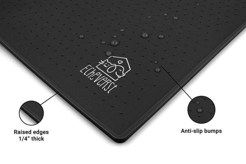 Echeverst Dog Cat Pet Food Mat |Waterproof Silicone Feeding Tray | S, M, L, XXL | Dish Placemat for Bowl Food and Water with Edges Lip Black L (15.75" X 23.62") Model B - PawsPlanet Australia