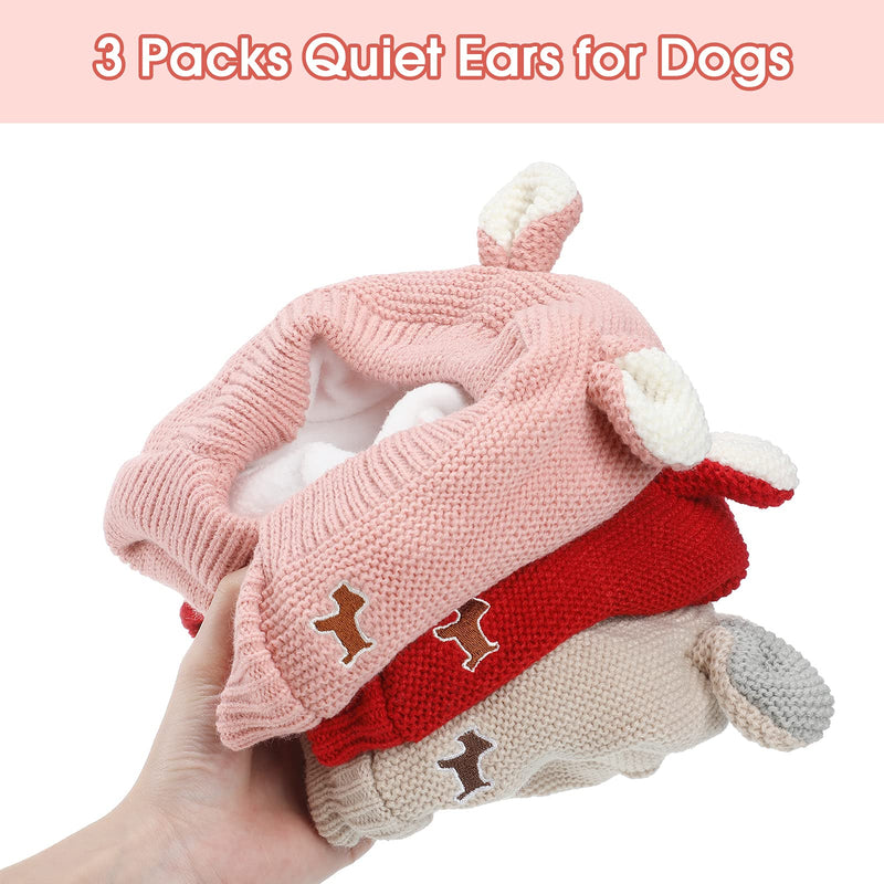Dog Ear Muffs 3 Pieces Dog Ear Covers for Noise Dog Ear Cover Dog Hood Dog Noise Protection for Calming Pets Dogs Anxiety Relief (Pink, Red, Beige) Pink, Red, Beige - PawsPlanet Australia
