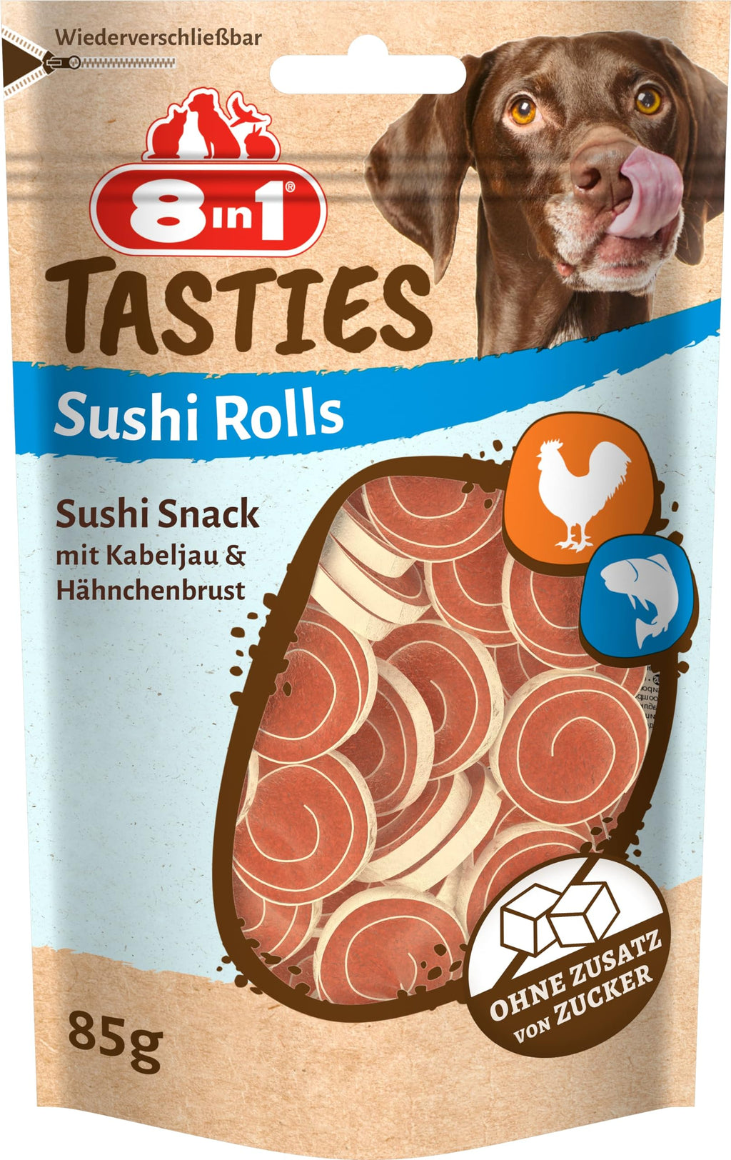 8in1 Tasties Sushi Rolls dog snack - gluten-free treats with cod & chicken breast, 85 g - PawsPlanet Australia