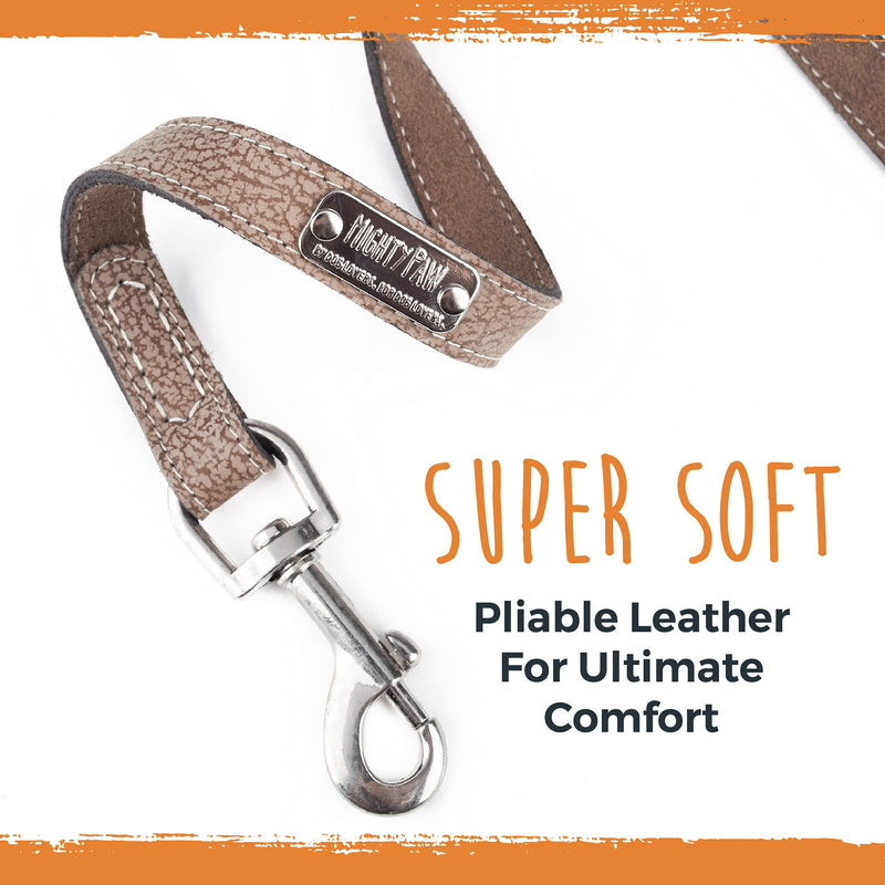 Mighty Paw Leather Dog Leash | 5 ft Leash Super Soft Distressed Real Genuine Leather- Premium Quality, Modern Stylish Lead. Perfect for Small, Medium and Large Pets Lite 1 - 30 lbs Light Brown - PawsPlanet Australia