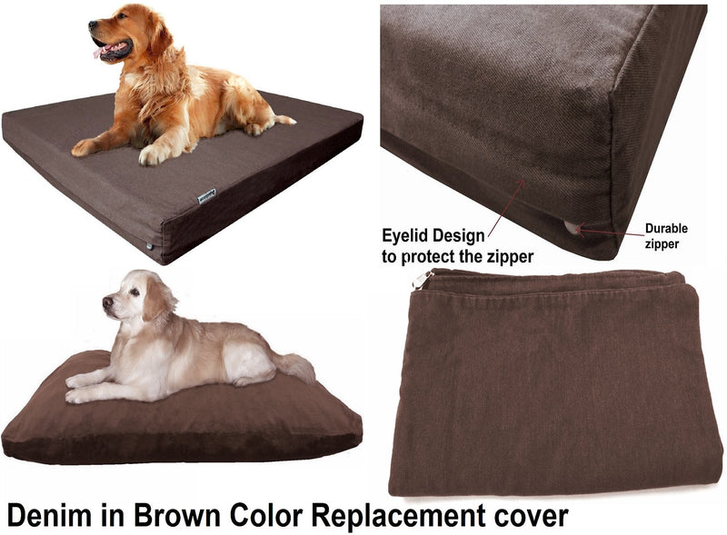 Dogbed4less Heavy Duty Chocolate Brown Denim Jean Dog Pet Bed External Cover for Small Medium to Extra Large Pet Bed - Replacement Cover only 35"X20"X4" - PawsPlanet Australia