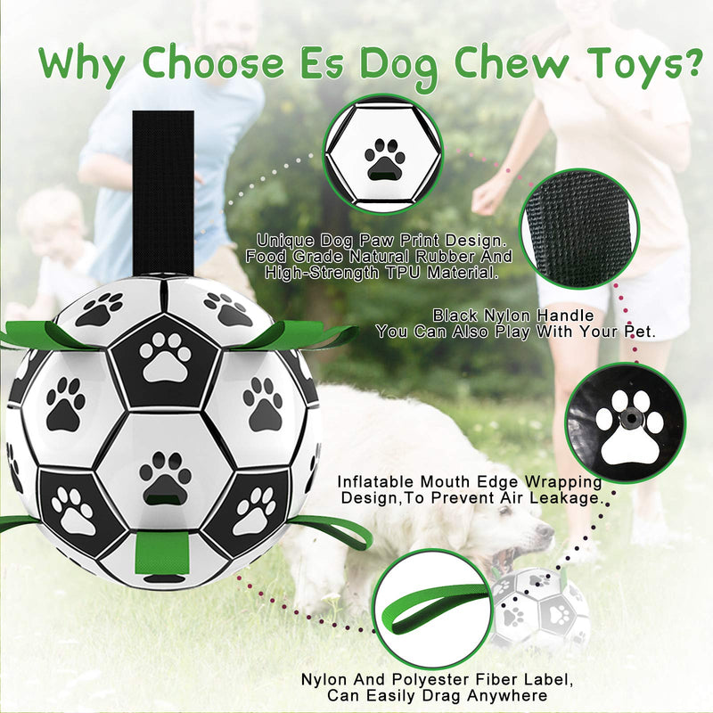 ES Dog Soccer Ball,Dog Toy with Easy Grab Tabs，Indestructible Tough Durable Interactive Pets Training Toys - Dog Tug Toy, Dog Water Toy, Dog Ball,for Indoor,Outdoor,Park, Grass, Beach,Pool 6 Inch Black - PawsPlanet Australia