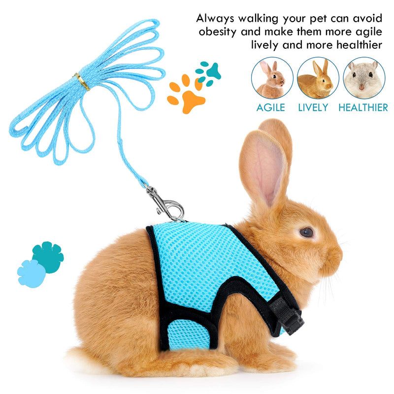 2 Pieces Bunny Rabbit Harness with Leash Cute Adjustable Buckle Breathable Mesh Vest for Kitten Puppy Small Pets Walking (Blue, Pink,L) Large (2 Count) Blue, Pink - PawsPlanet Australia