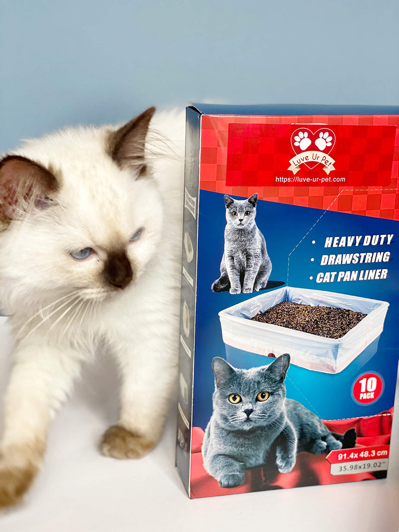 Luve ur Pet Cat Litter Tray Liners Large, Litter Bags with Drawstrings, Extra Strong, Scratch Resistant, Leak Proof, Odourless, 10 Pieces - PawsPlanet Australia