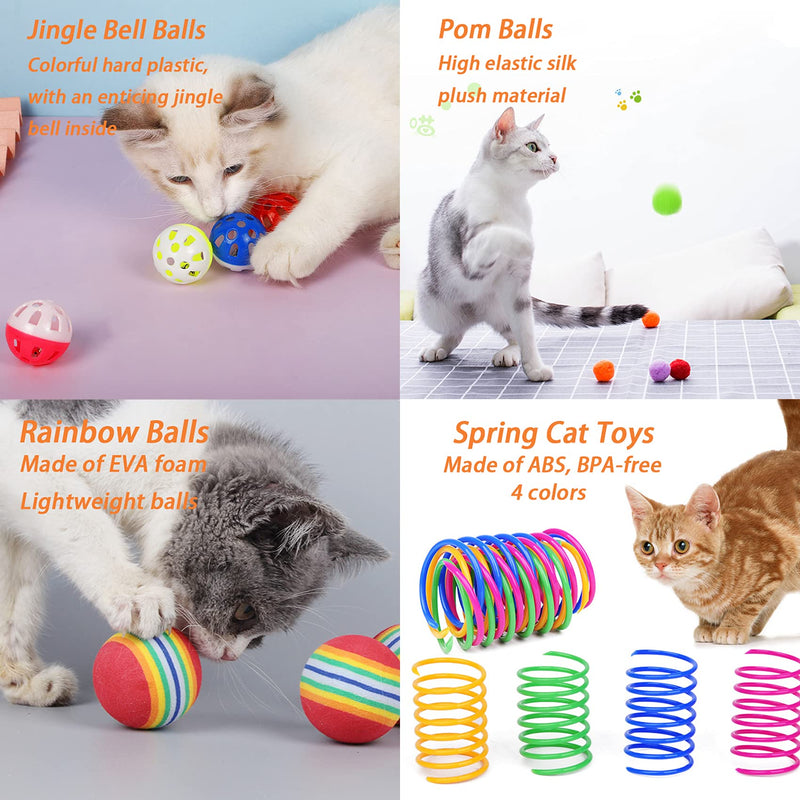 KAYUSITER Cat Toys Set Spiral Springs Assorted Cat Balls Crinkle Furry Cat Mouse Catnip Fish Toys Catnip for Cats Kittens Interactive 39 Piece Set - PawsPlanet Australia